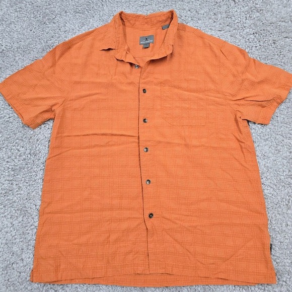 Royal Robbins Shirt Men Large Orange Button-Up Short Sleeve Travel Outdoor Hike - Picture 1 of 10